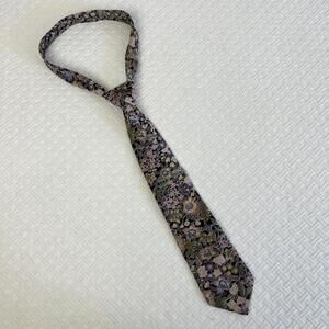 Vintage Oakton Men's Silk Blend Black Multi Colored Floral Print Neck Tie FLoral